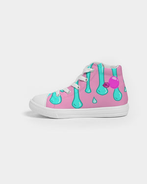 Pink Bubble Gum - Pink and Teal Drip Kids Hightop Canvas Shoe