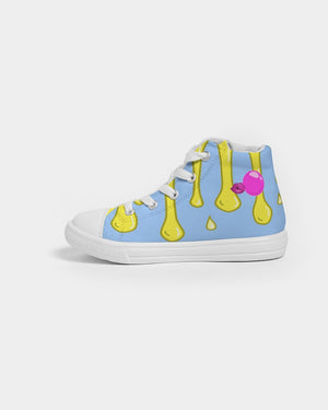 Pink Bubble Gum - Lemon Blue Drip Kids Hightop Canvas Shoe