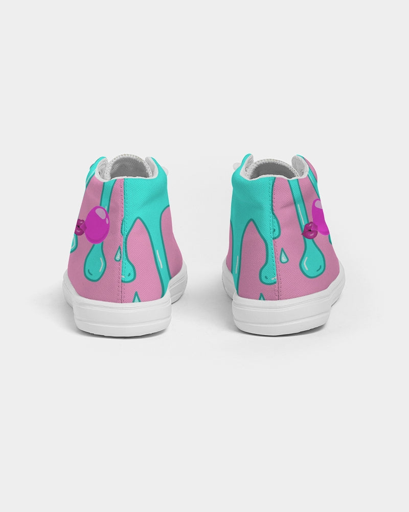 Pink Bubble Gum - Pink and Teal Drip Kids Hightop Canvas Shoe
