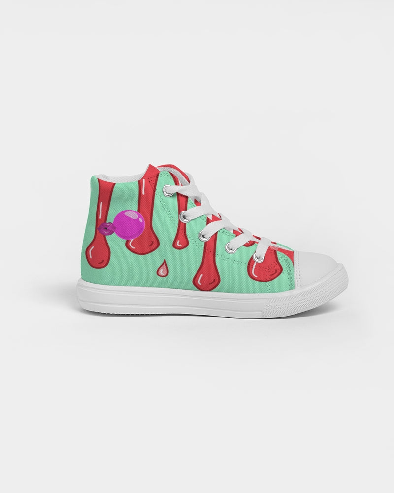 Pink Bubble Gum - Watermelon Drip Kids Hightop Canvas Shoe