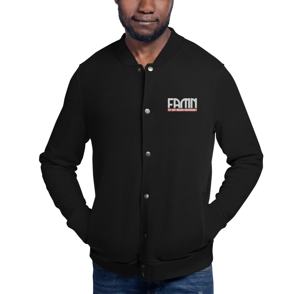 FAMN Embroidered Champion KuLlab Bomber Jacket - Black